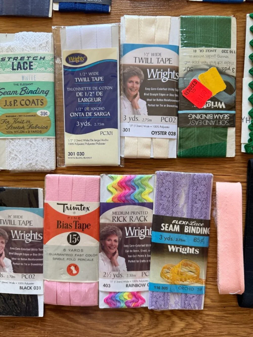 Bundle Sewing Tape Bias, Hem, RicRac, Lace, Piping (Lot of 33)